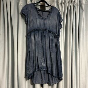 Denim hi-lo dress w/ruffled empire waist line. Gently used condition.